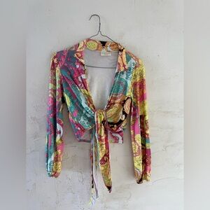 Colorful Women's Tie-Front Top